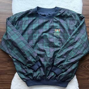 Sherwood Country Club Plaid Reversible Crewneck Windbreaker Embroidered Crest XS